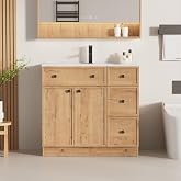 LUCKWIND 36" Farmhouse Bathroom Vanity with Sink Combo, Rustic Modern Bathroom Cabinet with Undermount Solid Surface Single Sink, Soft-Close Hinges &amp; Water-Saving Faucet, Natural