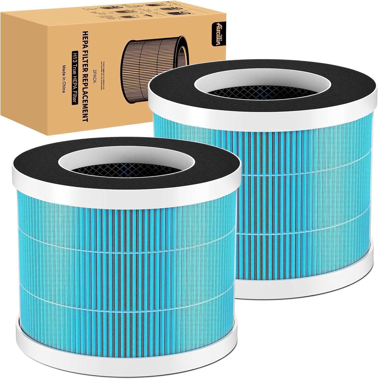 Aircillin 2 Pack Air Purifier AP0801 Vervangende Filters, H13 True HEPA Filter, Actieve Koolfilter