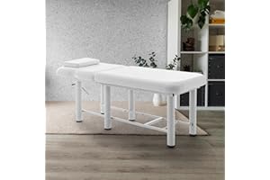 Hohuqeri Professional Massage Bed 73 Inch, Stationary Physical Therapy Treatment Table Salon Bed with Removable Headrest, Spa Facial Bed with Adjustable Backrest, Esthetician Table, White