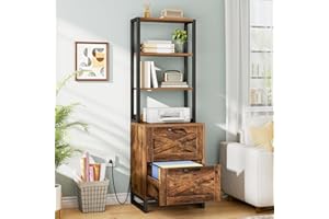 HOOBRO 2-Drawer File Cabinet with Shelves, Office Storage Filing Cabinet with Charging Station, Tall Printer Stand for Home O