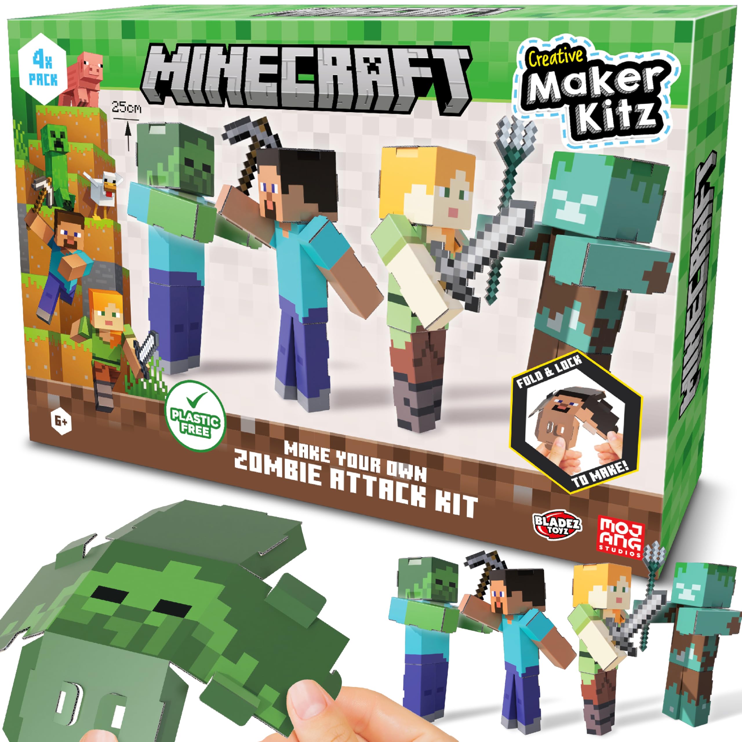 BLADEZ Minecraft Toyz Make Your Own Zombie Attack Kit - Kids Arts & Crafts Set with Pop-Out Parts - Minecraft Gifts for Boys & Girls - Easy Build, Eco-Friendly & Fun for Creative Play