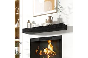 Acovy Floating Fireplace Mantel Shelves, 48x8x3 Inches Natural Wooden Floating Shelf for Over Fireplace, Wall-Mounted Mantel Shelf for Living Room and Home Decor, Black