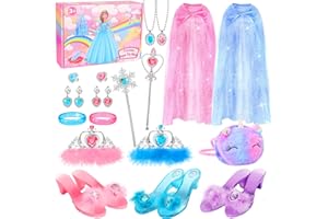 Fedio Princess Dress Up Shoes Set Little Girls Role Play Shoes Pretend Princess Gift Toy Set with 3 Pairs of Shoes,Princess Cape,Crown Tiaras,Unicorn Purse for Girls Aged 3,4,5,6 Birthday Christmas