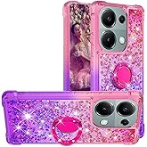 CCSmall for Xiaomi Redmi Note 13 4G Cute Case with Kickstand for Girls Women, Liquid Glitter Sparkle Bling Phone Case Gradient Floating Quicksand Cover for Redmi Note 13 4G JB Pink Mauve