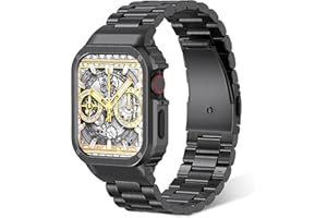 GENERIC Stainless Steel Watch Band with Bumper Case Compatible with Apple Watch Band 44mm 45mm Men,Metal iWatch Strap with Protective Cover for iWatch Series SE 9 8 7 6 5 4