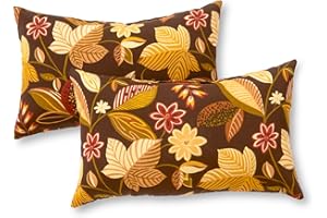 Greendale Home Fashions Outdoor 19x12 inch Rectangle Decorative Throw Pillow, 2-Pack, Russet Floral 2 Count
