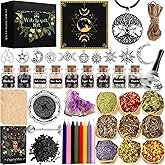 Witchcraft Supplies Kit for Spells, 56 PCS Witch Box Include Dried Herb Crystal Candles Amethyst Cluster Parchment, Wiccan Supplies and Tools, Beginner Witchcraft Kit Witch Stuff for Pagan Rituals