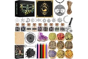 LAVEVE Witchcraft Supplies Kit for Spells, 56 PCS Witch Box Include Dried Herb Crystal Candles Amethyst Cluster Parchment, Wiccan Supplies and Tools, Beginner Witchcraft Kit Witch Stuff for Pagan Rituals
