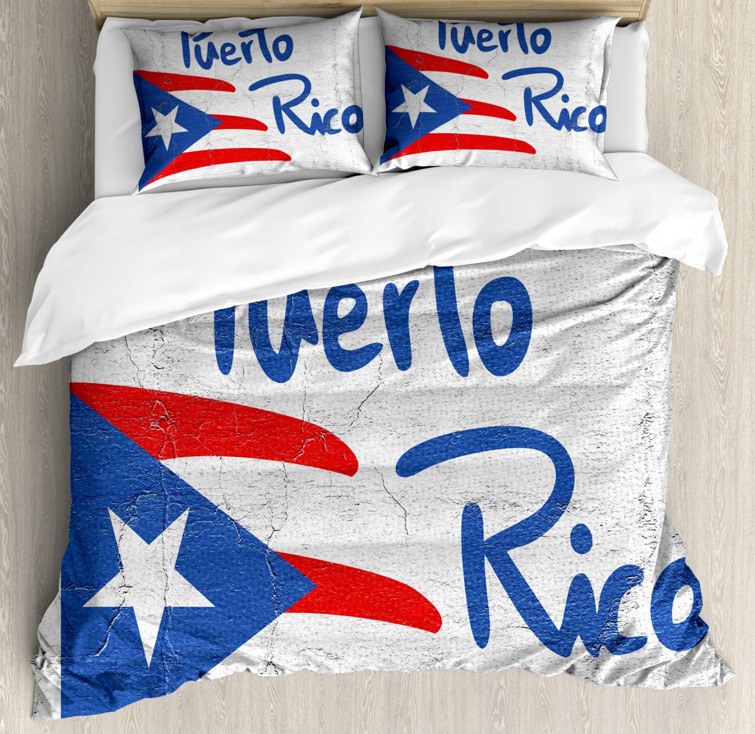 Lunarable Puerto Rico Duvet Cover Set, Hand Drawn Flag and Lettering with Weathered Background, Deco