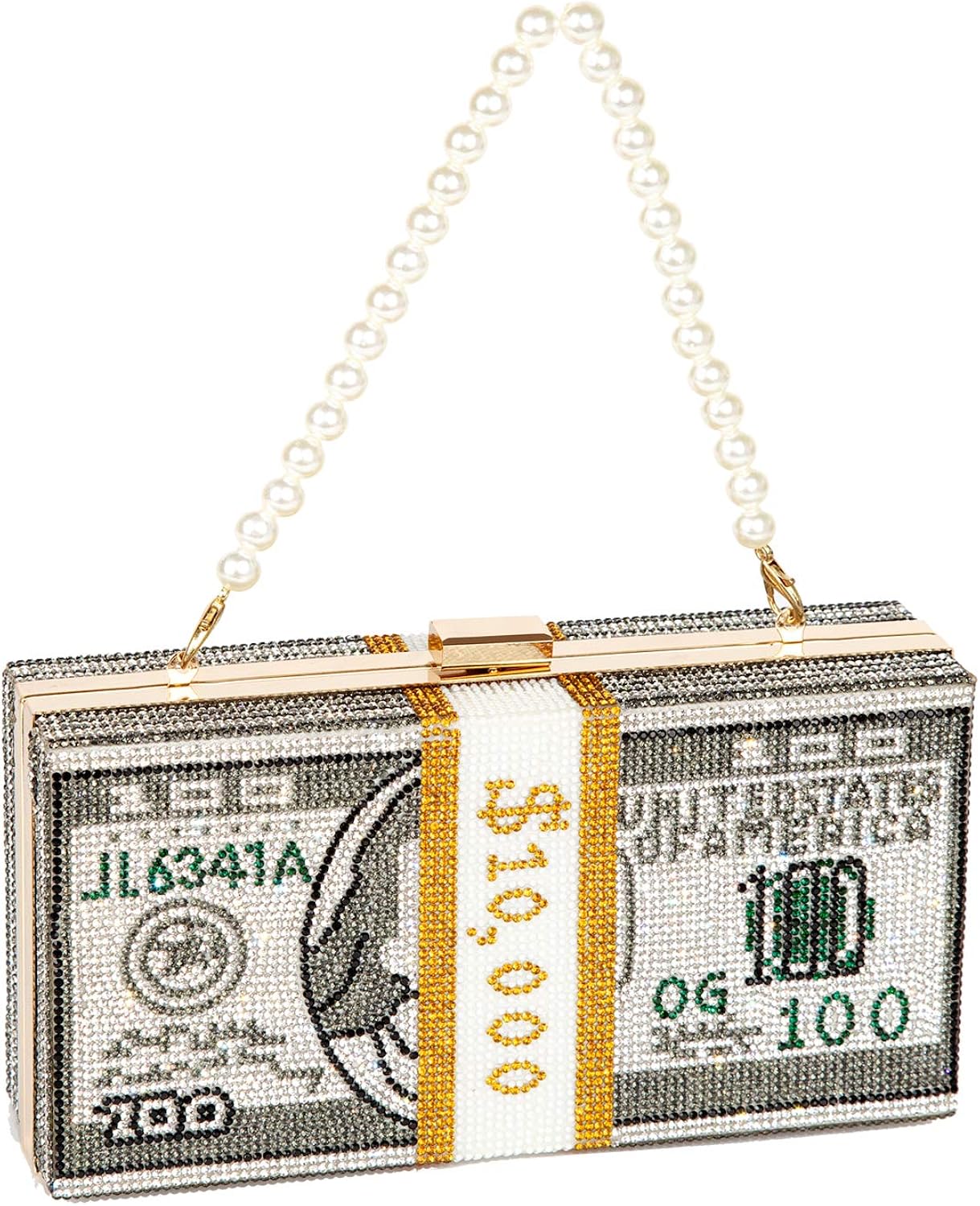 Luxury Crystal Money Clutch Purse Wedding Evening Bags US Dollar
