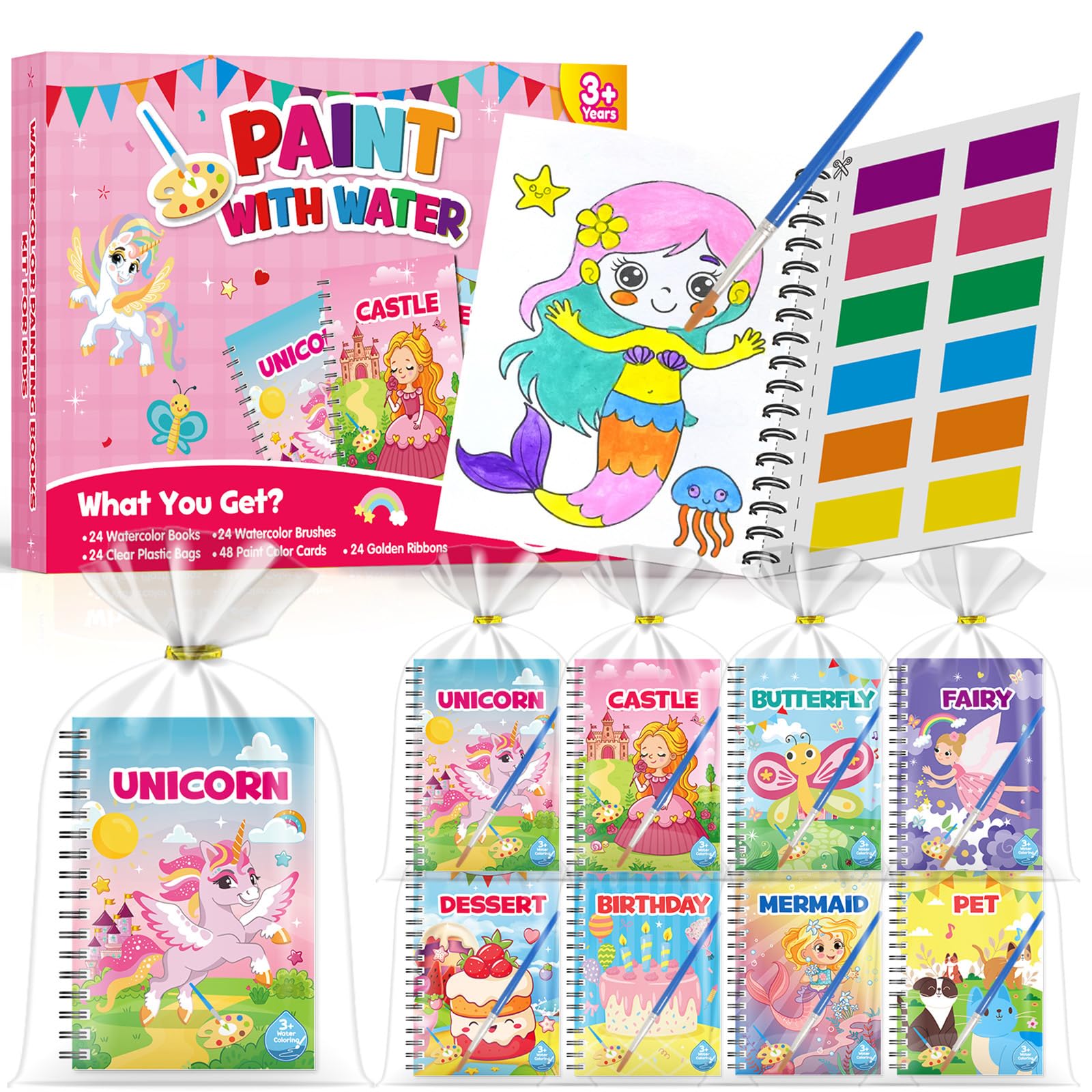 LIKYMO Water Colouring Books, Party Bags Fillers for Kids – Mini Colouring Books, Water Painting Books for Kids, Class Gifts, Birthday Return Gifts for Ages 4-9 (24 books Girl)