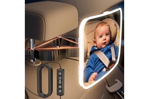 Baby Car Mirror with Light 2026 Upgraded USB-Power Car Seat Mirror for Baby Rear Facing Stable Hook Clip 86 Warm LEDs 360° Sh
