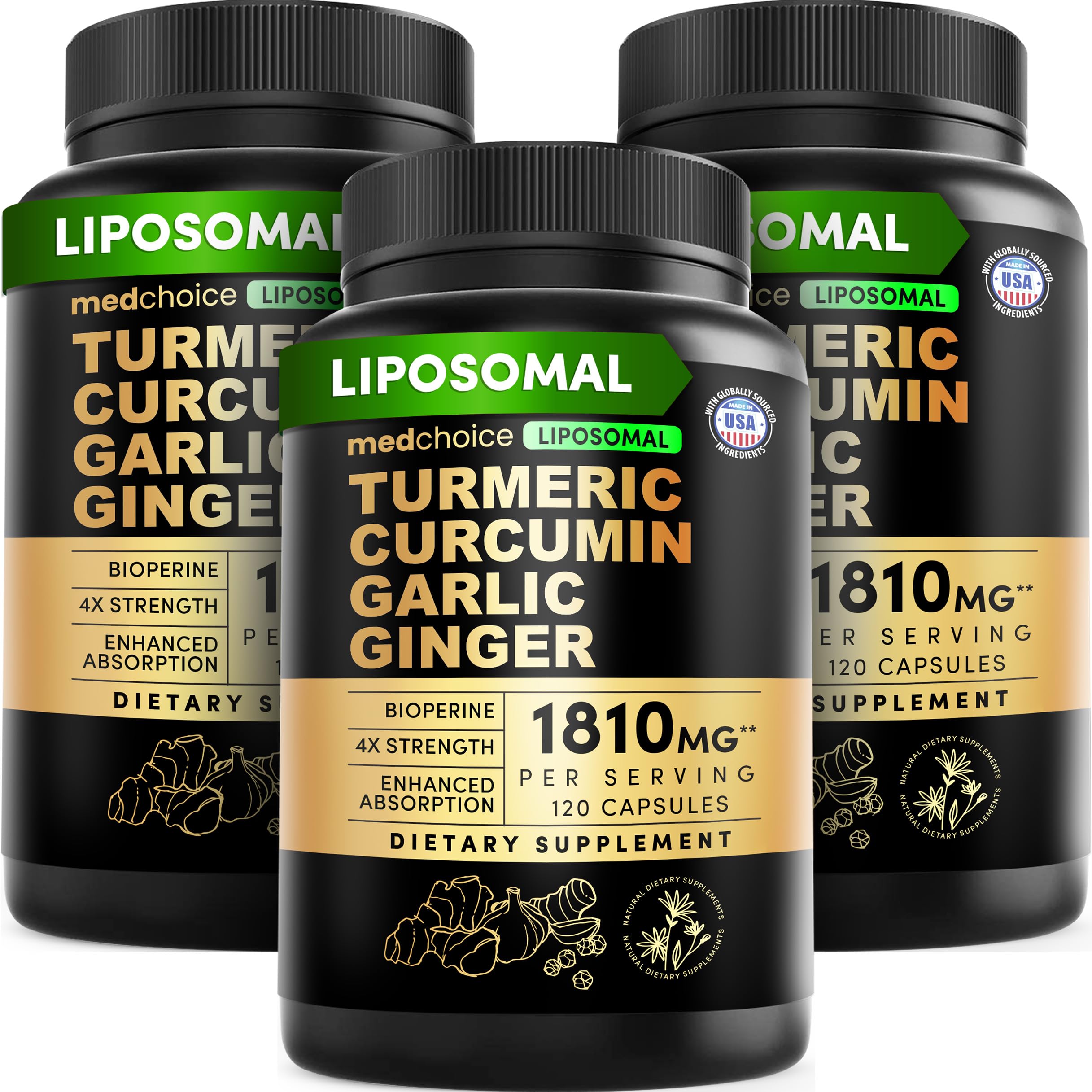 Liposomal Turmeric - High-Absorption Curcumin Supplements, Non-GMO Blend for Digestive Comfort & Daily Support - Organic Turmeric Supplement with Black Pepper (120ct, Pack of 3) Image Liposomal Turmeric - High-Absorption Curcumin Supplements, Non-GMO Blend for Digestive Comfort & Daily Support - Organic Turmeric Supplement with Black Pepper (120ct, Pack of 3) Image