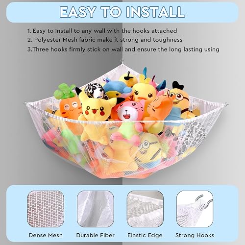 Ziz Home Stuffed Animal Hammock, 2-Pack – White, 53" X 38", Toy Storage Net For Kids Room - View #7