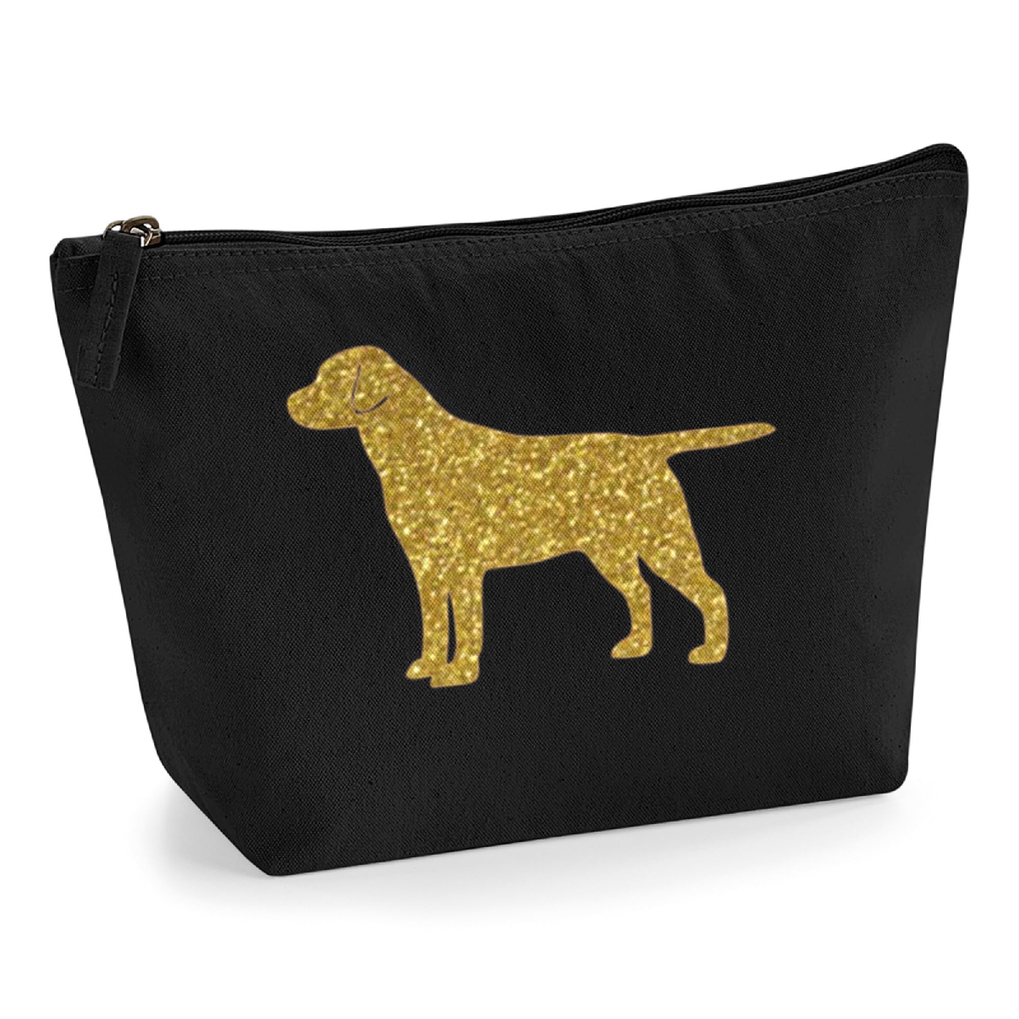 Labrador Makeup Bag – Black Cotton Canvas Cosmetic Pouch with Gold Glitter Labrador Design – Gift for Dog Lovers, Labrador Mums & Dog Owners – Zippered Storage Bag for Toiletries & Travel