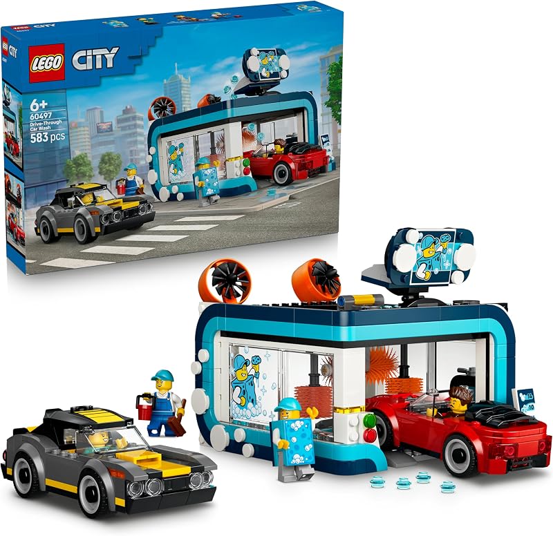 City Waschstraße Spielzeug - inkl. 2 Modellautos, Waschfunktion und 4 Minifiguren mit Zubehör - Geburtstagsgeschenk für Jungen ab 6 Jahren - 60497 — Foto 1 von 8