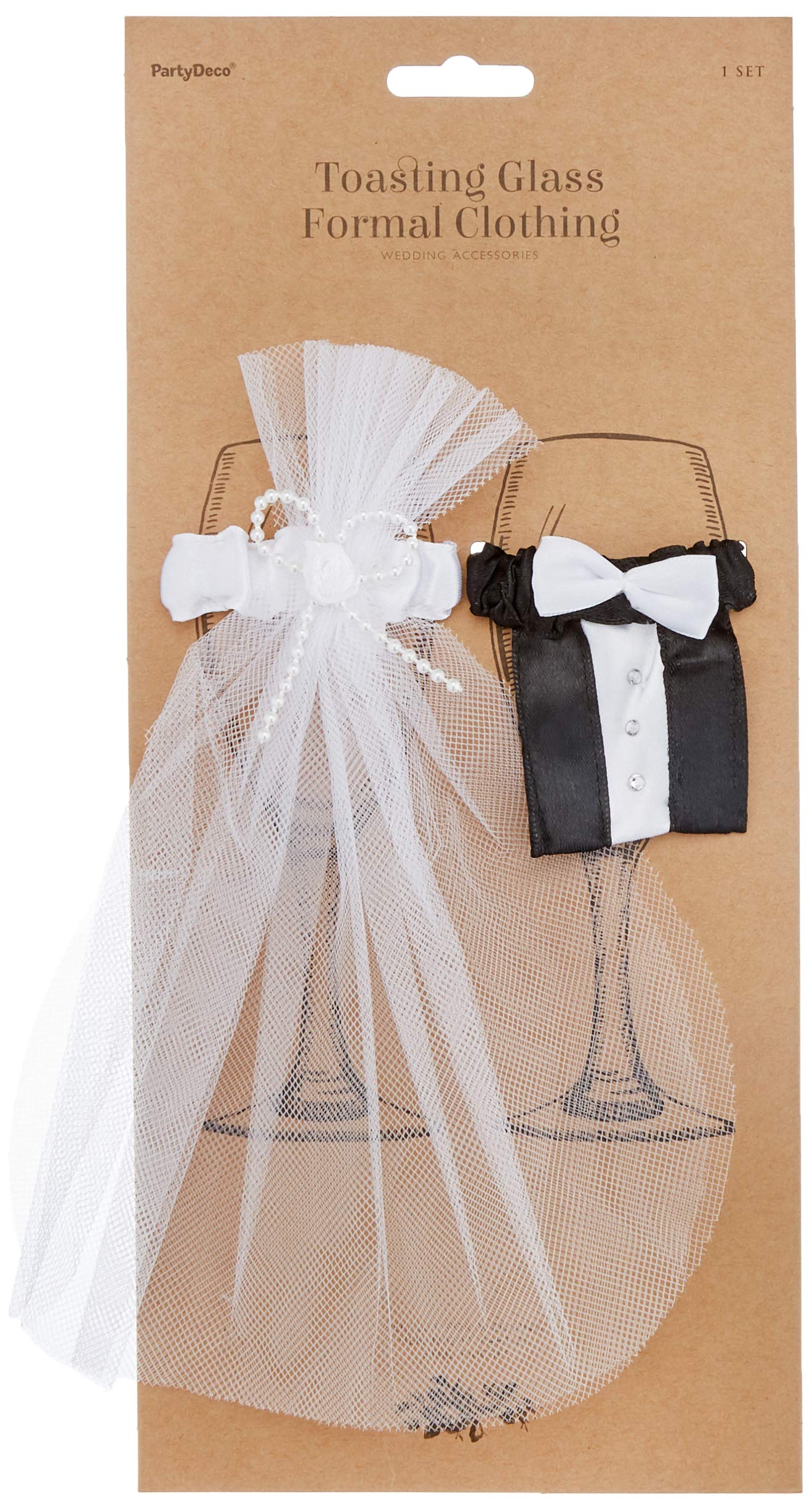 PartyDeco karton UK Set of 2 Cup Covers Wedding Dresses, White and Black, 2 Count (Pack of 1)