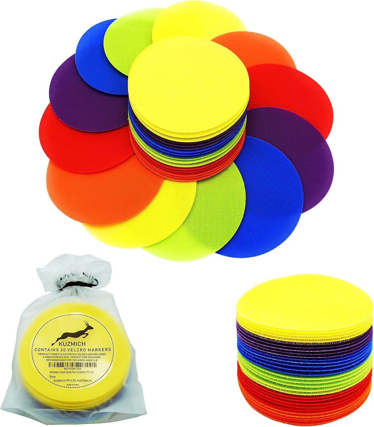 Sit Marker Carpet Spots 30 Pack Classroom Velcro Rug Circles Kids