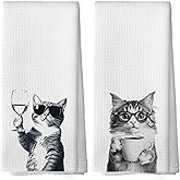 Mcehtle Funny Cat Kitchen Towels Set of 2, Funny Kitchen Decor, Coffee Station Wine Bar Decor, Black and White Cat Owner Gift Hand Towel, Dining Room Decorative Tea Towel Dish Towels 16x24 Inch
