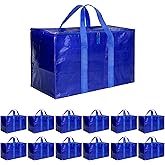 Simple Deluxe 12 Pack Moving Bags, Heavy Duty Storage Totes with Lids, Sturdy Handles& Zipper, Moving Boxes Alternative, Extra Large, for Clothes Packing, Moving Supplies, Blue