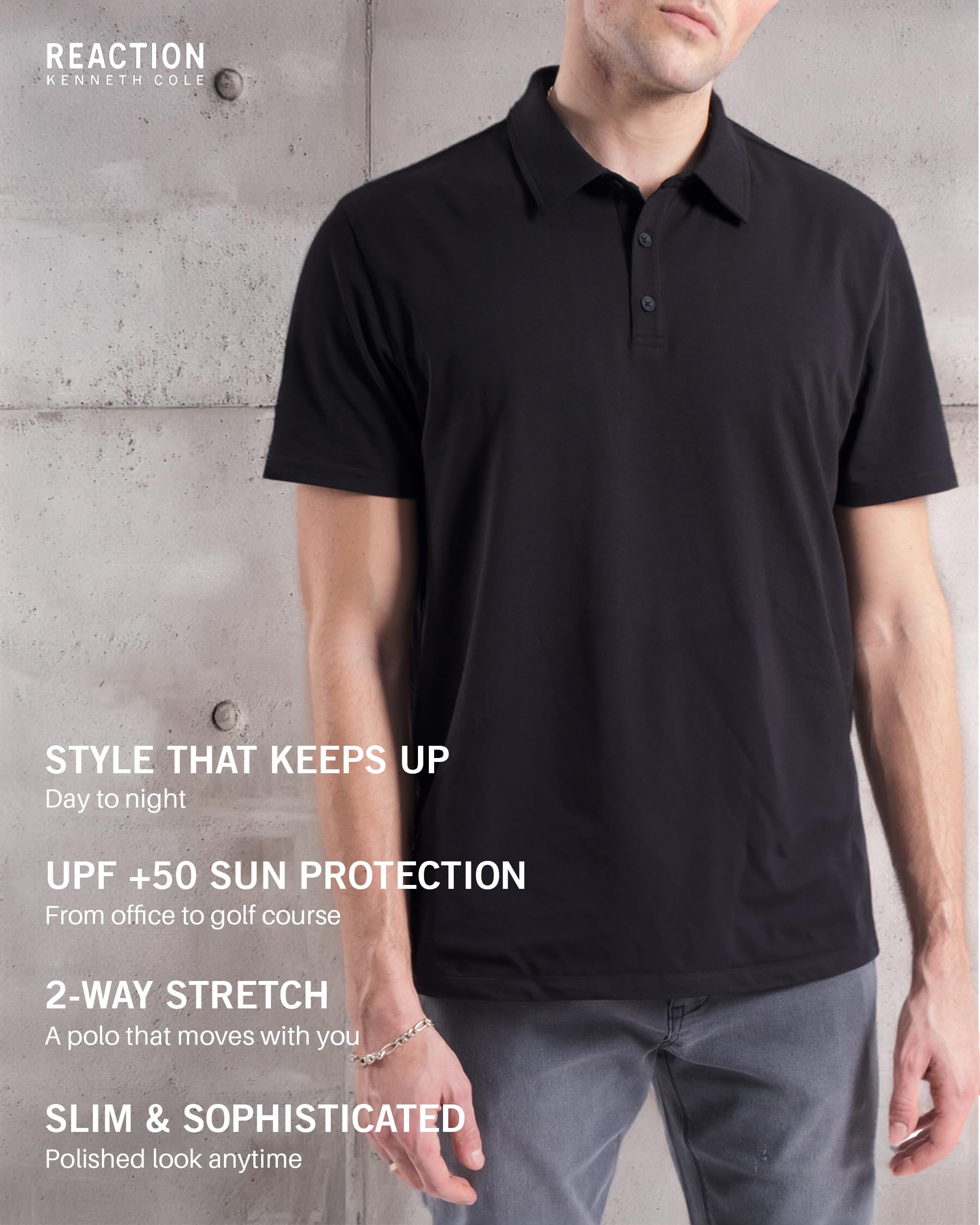 Kenneth Cole REACTION Polo Shirts for Men 3 Pack, UPF 50+ Men's Polo Shirts Short Sleeve (Black/White/Heather Grey, XX-Large)