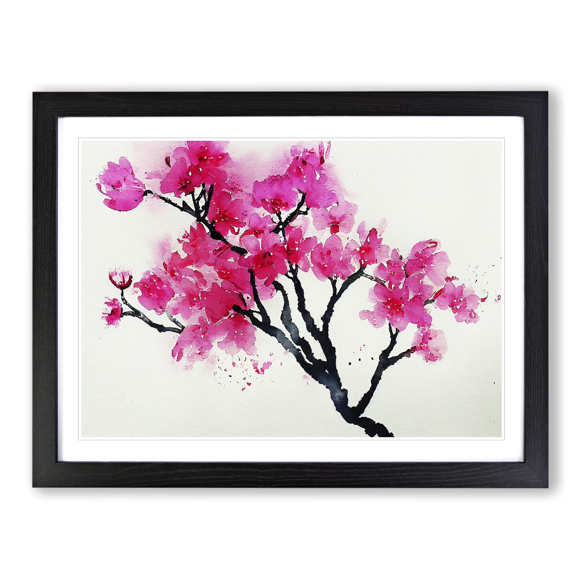 Cherry Blossom Flowers Vol.4 Framed Print | A4 Black Framed Wall Art | Ready to Hang | Modern Floral Picture | Living Room Bedroom Lounge Office
