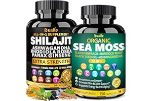 Bualle Organic Sea Moss for Women & Shilajit for Men,Ashwagandha Supplement with Black Seed Oil, Maca & Ginger, Supports Daily Wellness, Skin & Energy–120 Vegan Capsules – Organic Herbal Complex