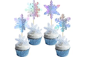 Gyufise 24Pcs 3D Snowflake Cupcake Toppers Double Side Glitter Winter Frozen Cupcake Pick Decorations Winter Theme Party Christmas Baby Shower Birthday Wedding Decoration Supplies
