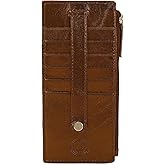 Leatherboss Genuine Leather Women's All in One Credit Business Card Case Holder Slim Zipper Wallet With a Card Protection Strap, Metallic Bronze