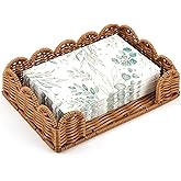 Cinnvoice Scalloped Rattan Napkin Holder, 9.8''x6.1''x2.5'' Woven Rectangle Napkin Holder Basket, Wicker Towel Tray for Kitchen Bathroom Restaurant Table Rustic Farmhouse Decor & Organizer