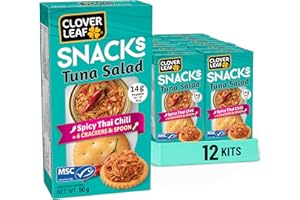 Clover Leaf Tuna Salad Snack Kit, Spicy Thai Chili - 90g, 12 Count - 14g Protein per Box - Pre-Mixed Flavoured Light Skipjack