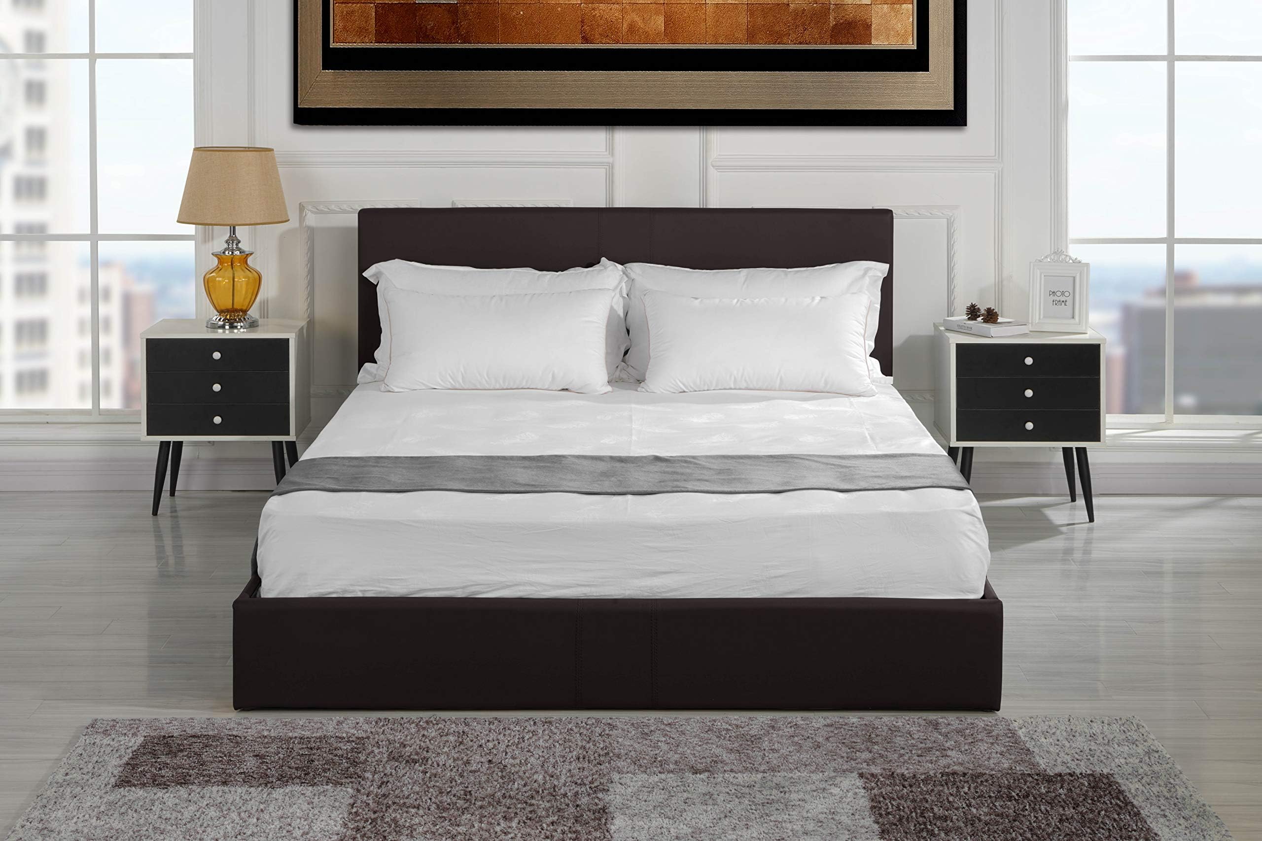 Divano Roma Upholstered Frame with Under Bed Storage (Brown, Queen)