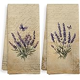 XNXLDYLH Vintage Lavender Flower Kitchen Towels and Dishcloths Sets of 2, Rustic Cottagecore Decor Farmhouse, Purple Lavender Floral Decor Dish Hand Tea Towels Gifts for Bathroom Kitchen, 16x24 Inches