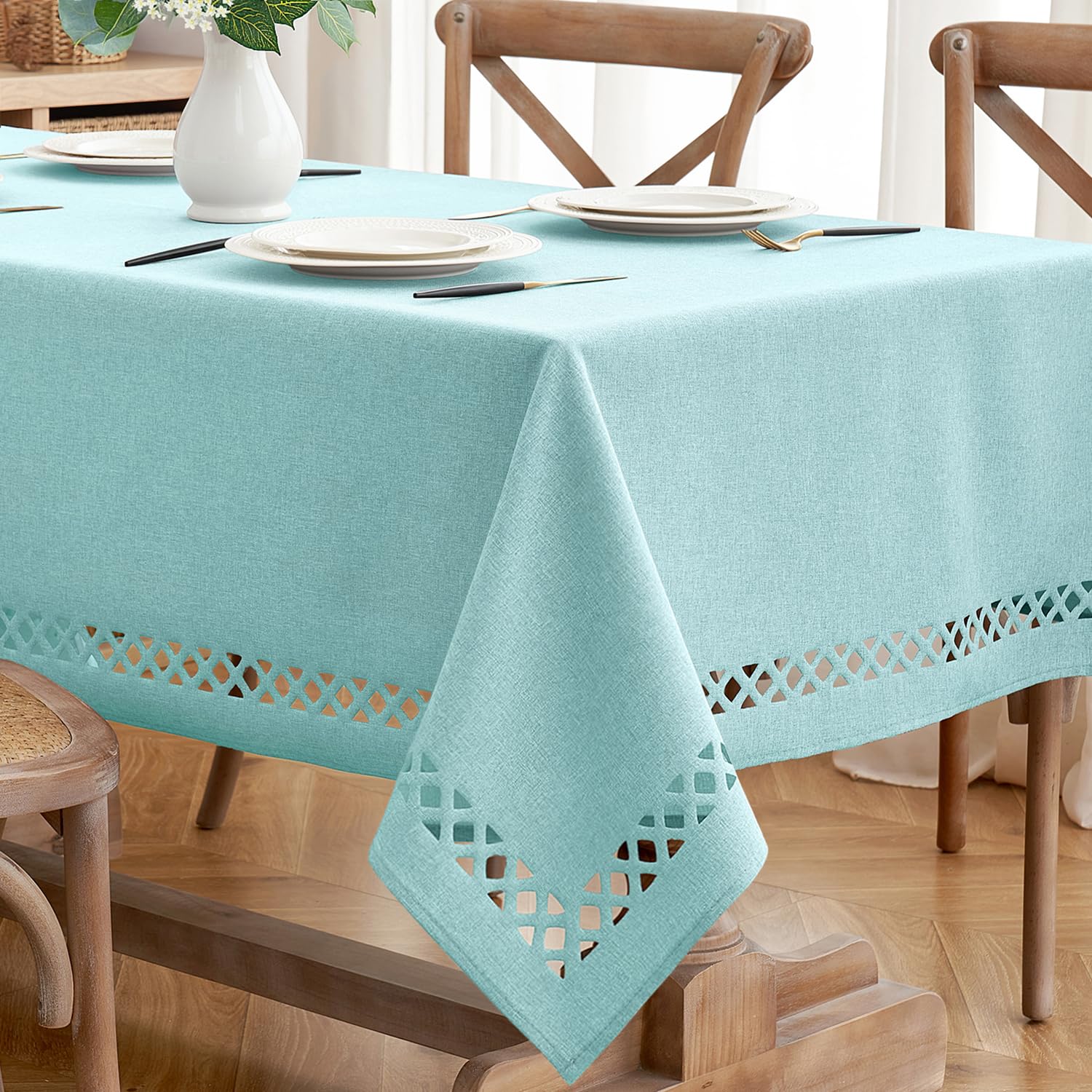 MIULEE Aqua Blue Polyester Linen Rectangle