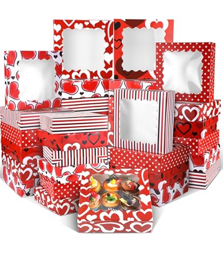 100 Pcs Valentine's Bakery Boxes With Heart Shaped Window