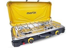 Martin 2 Burner Camp Stove - Portable Dual Propane Gas Burner for Camping and Outdoor Cooking