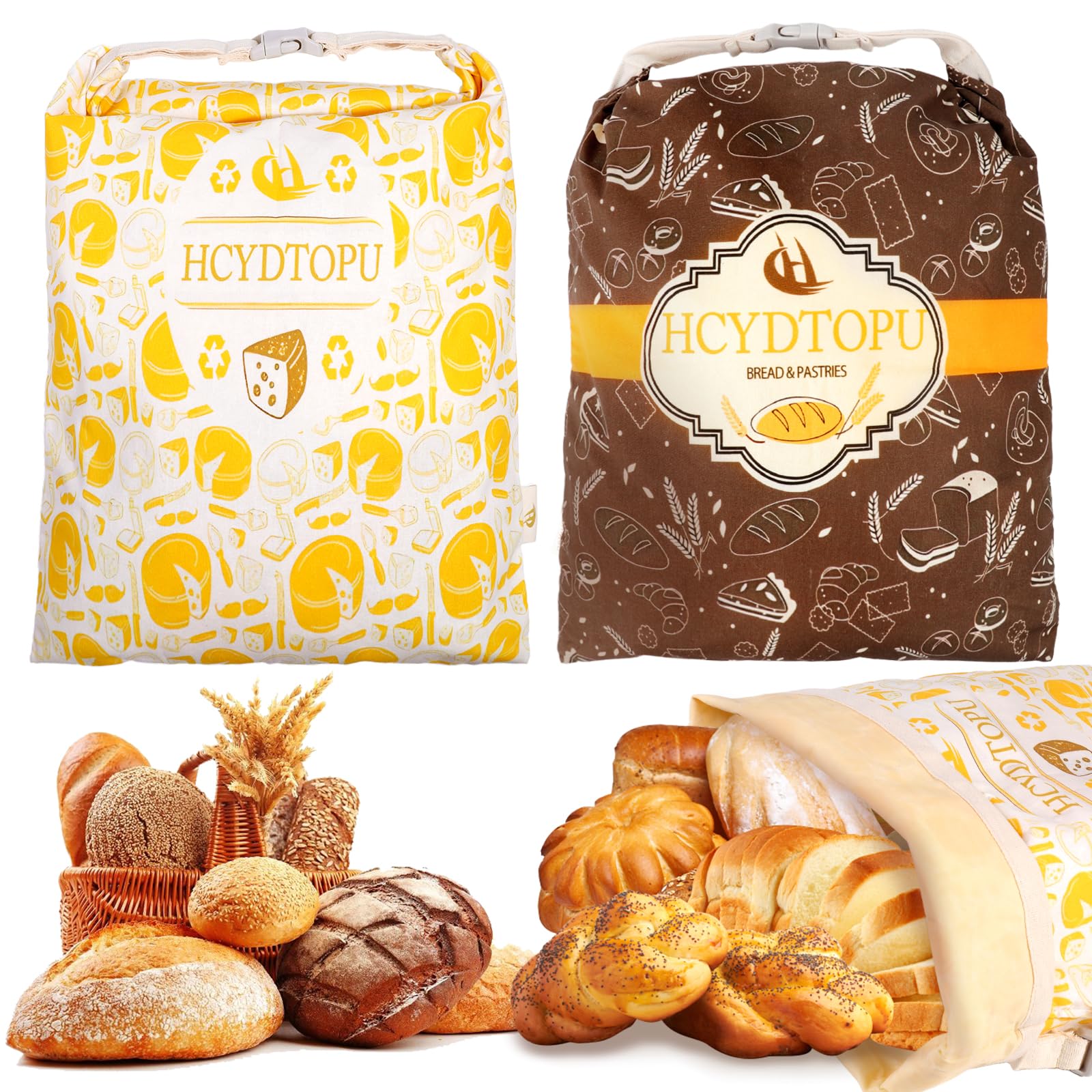 Photo 1 of 2 Pack Beeswax Bread Bags for Homemade Sourdough, Reusable Cotton Beeswax Sourdough Bread Bag, Keep Loaf Fresh, Freezer Safe, Easy to Clean, Perfect Bags for Home Baked