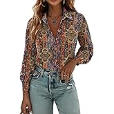 Zeagoo Womens Button Down Shirts Lantern Long Sleeve Blouse Business Casual Work Tops Floral Printed Outfits
