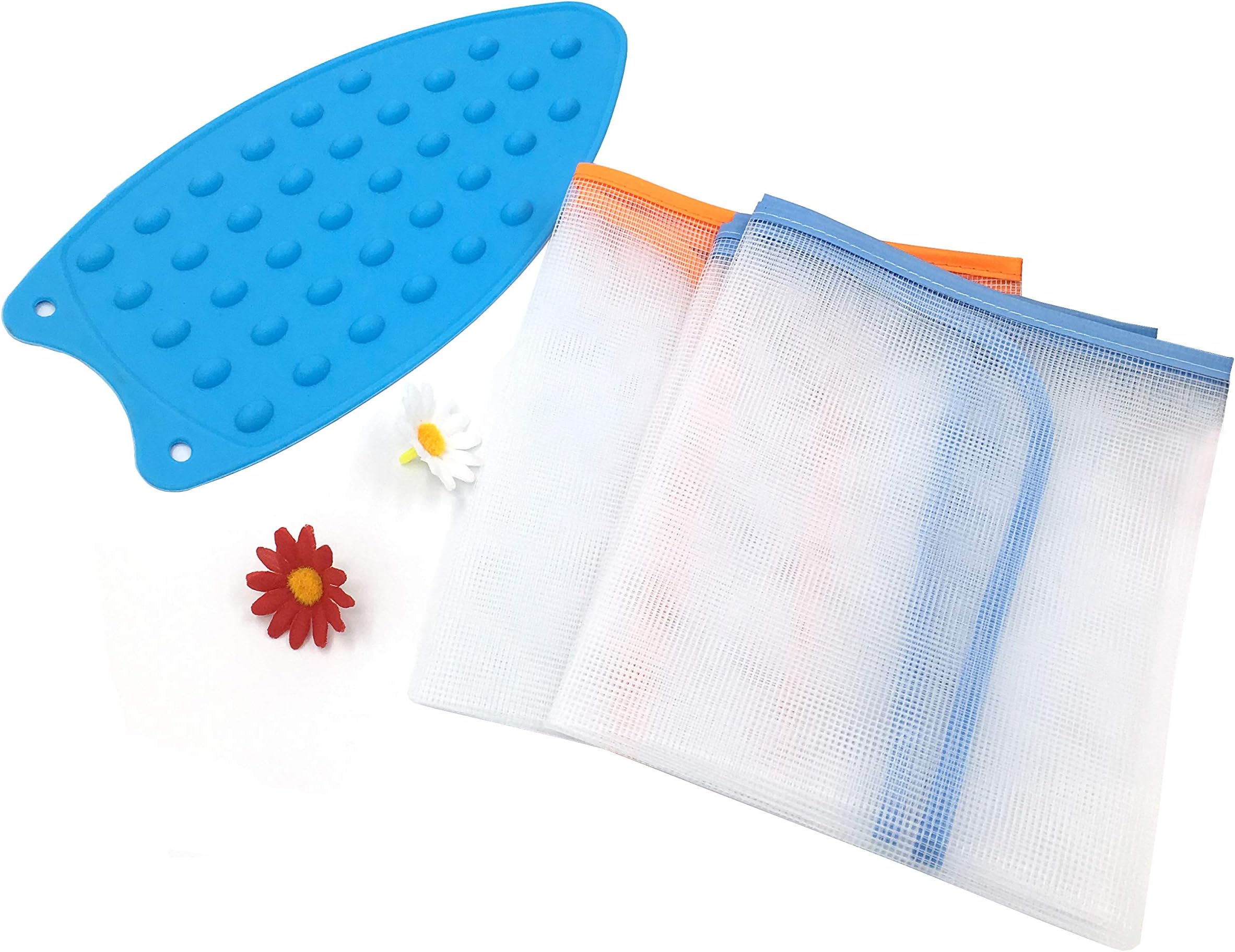 lofekea 2-Pack Protective Ironing Scorch Saving Mesh Pressing Pad Cloth Includes a Silicone Iron Rest Mat