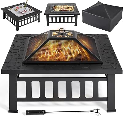 Yaheetech Square Fire Pit 86cm Outdoor Patio Heater Table with Cover