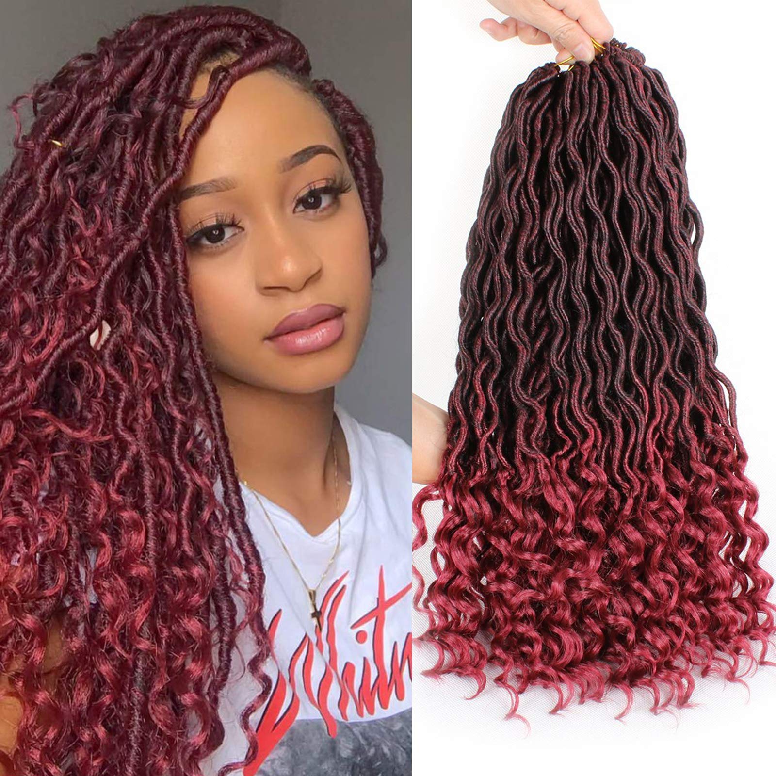 Xtrend 6Packs 18 Inch Crochet Braids Twist Hair Goddess Faux Locs Curly Ends Dreadlocks Braids Synthetic Hair Extensions High Temperature for Black Women 20strands/pack Color TBUG