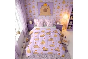 Erosebridal Funny Capybaras Twin Comforter Set with Sheets 7 Piece Capybara Lover Bed in A Bag Cartoon Rodents Animals Ducks 