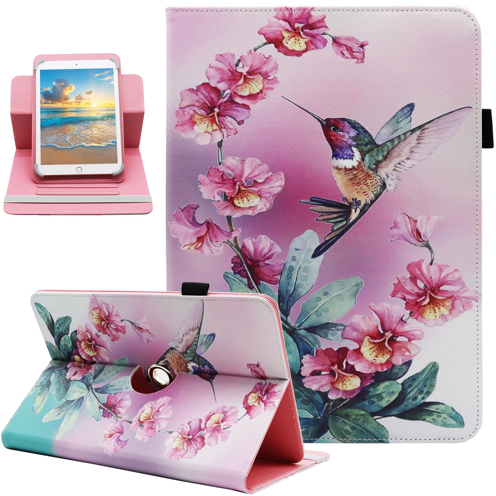 Photo 1 of Universal 10 10.1 Inch Android Tablet Case, Dluggs PU Leather 360 Degree Rotating Multi-Angle Viewing Stand Case Cover for 10 10.1 and All 9.5-10.5 Inch Tablet, Bird