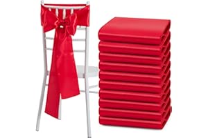 Counfeisly 10 Pcs Red Satin Chair Sashes Bows Universal Chair Cover for Wedding Reception Events Banquets Party, Hotel Event Decorations, 6 x 108 inch