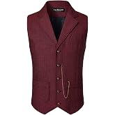 LucMatton Men Business Suit Vest Casual Slim fit Tweed Herringbone British Vintage Style Waistcoat With Pocket