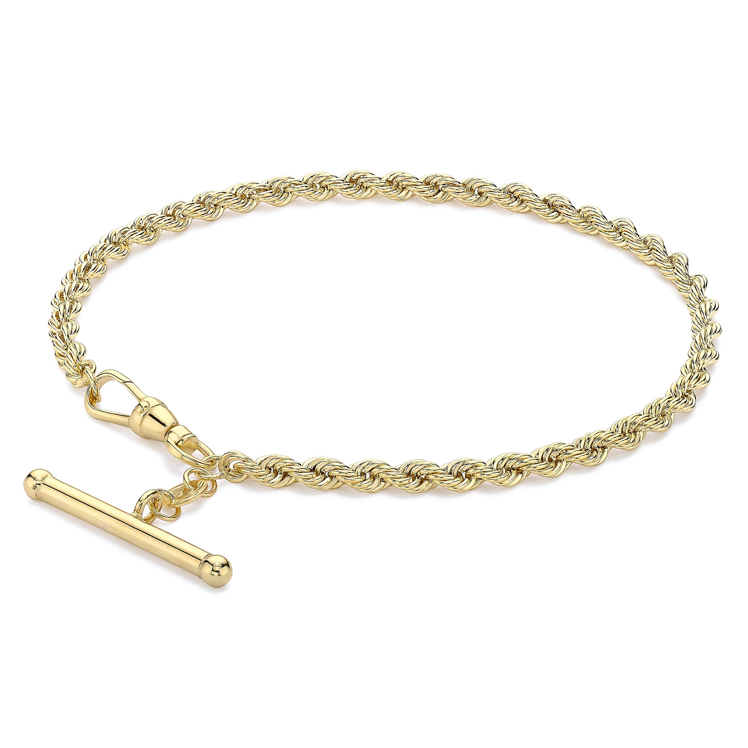 CARISSIMA Women's 9ct Yellow Gold Rope Chain T-Bar Bracelet - 19cm/7.5'