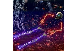 ILLUMINEW Halloween Skeleton Yard Decoration，Realistic Halloween Graveyard Garden Outdoor Decorations，LED Lighted Skull & 2 Arms Stakes & 2 Legs Bone Yard Decor (Red, Purple)