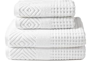 TEXERESILK Texere 100% Organic Cotton Diamond Jacquard 700 GSM Luxury Bath Towel Sets - Ultra Soft and Absorbent Hotel and Spa Quality (Diamond, Bright White, 2 Bath & 2 Hand Towels)