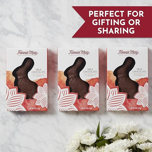 FANNIE MAY, 3 COUNT SOLID MILK CHOCOLATE BUNNY, EASTER BASKET STUFFERS, 6 OZ EACH