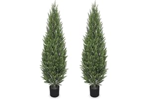 Briful 5ft Cedar Topiary Trees Artificial Outdoor Set of 2, Realistic Faux Cedar Pines with Pots, UV Resistant Christmas Greenery for Holiday Decor, Indoor Farmhouse Entryway Patio Door Plants